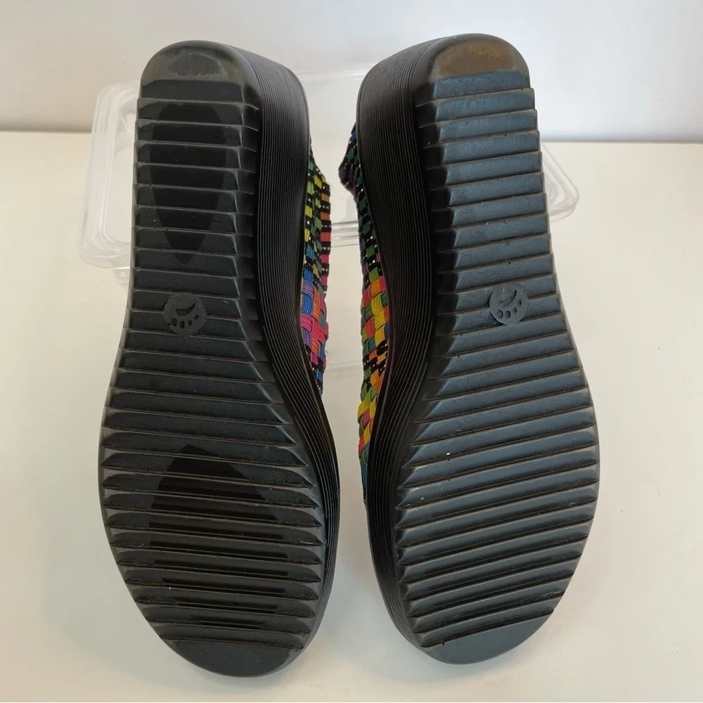 Bare Traps Umma Colorful Bright Rainbow Woven Black Wedges sz 5.5 Party Festival